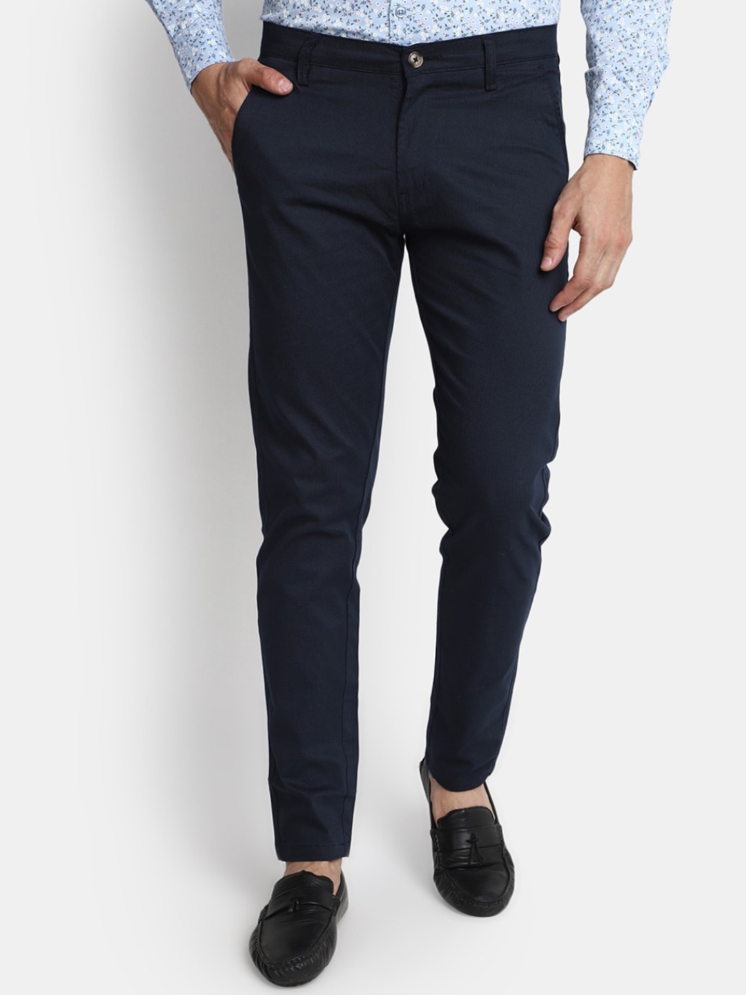 

V-Mart Men Mid-Raise Slim Fit Cotton Chinos Trousers, Blue