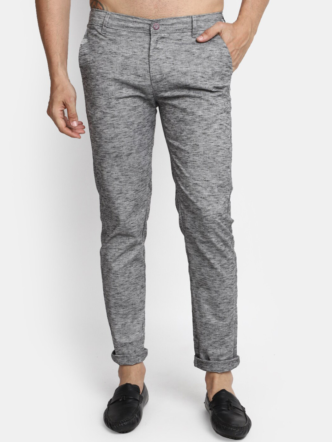 

V-Mart Men Slim Fit Mid Rise Cotton Chinos, Grey