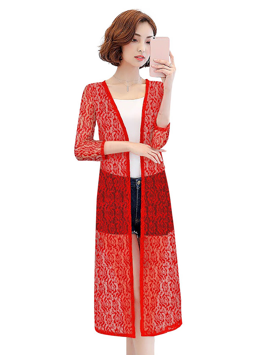 

BAESD Self Design Longline Shrug, Red