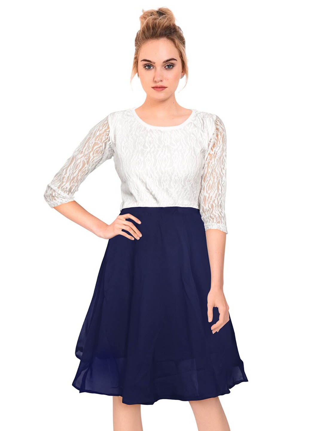 

BAESD Self Design Georgette Fit & Flare Dress, Blue