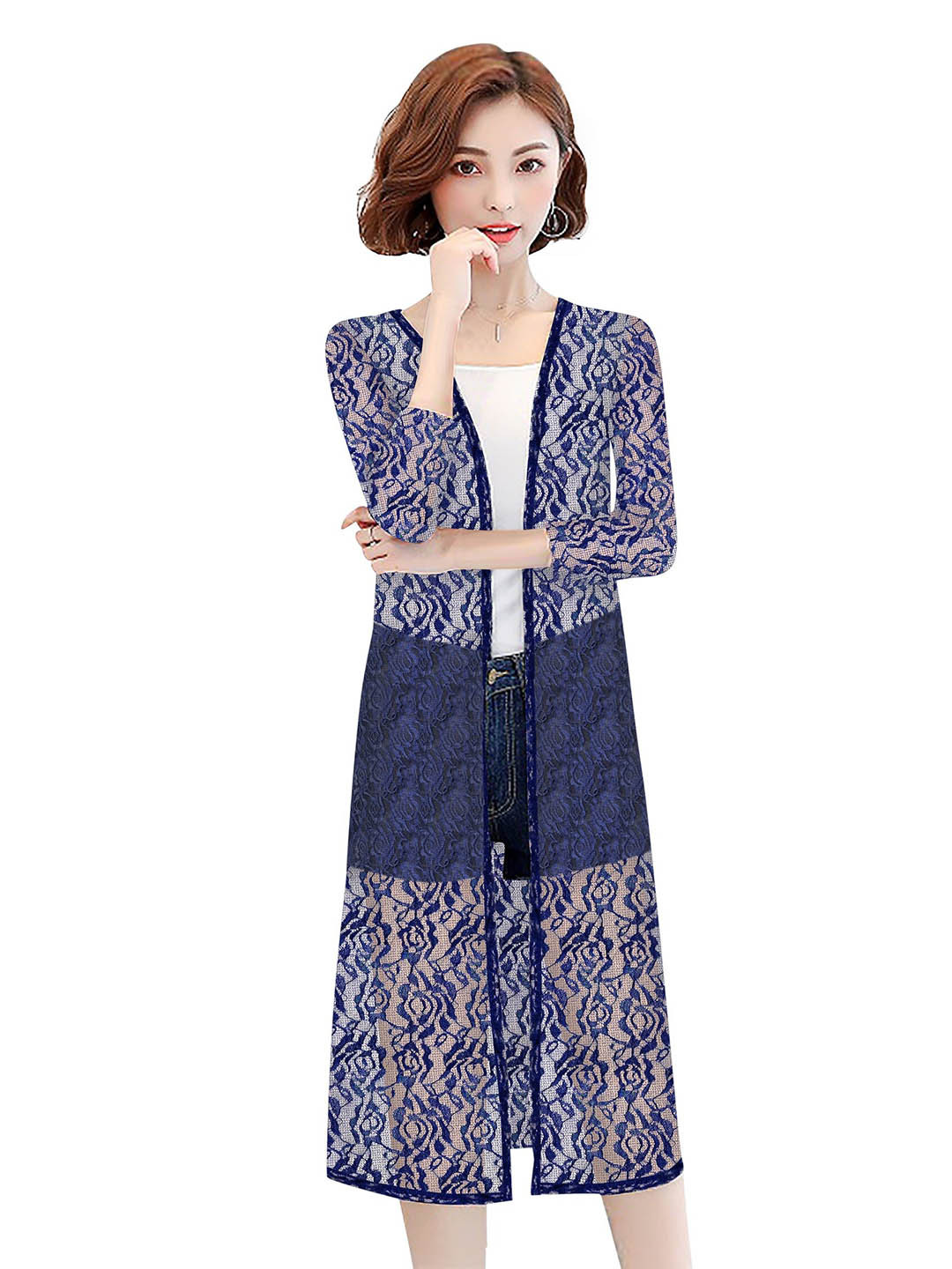 

BAESD Self Design Georgette Open-Front Shrug, Blue