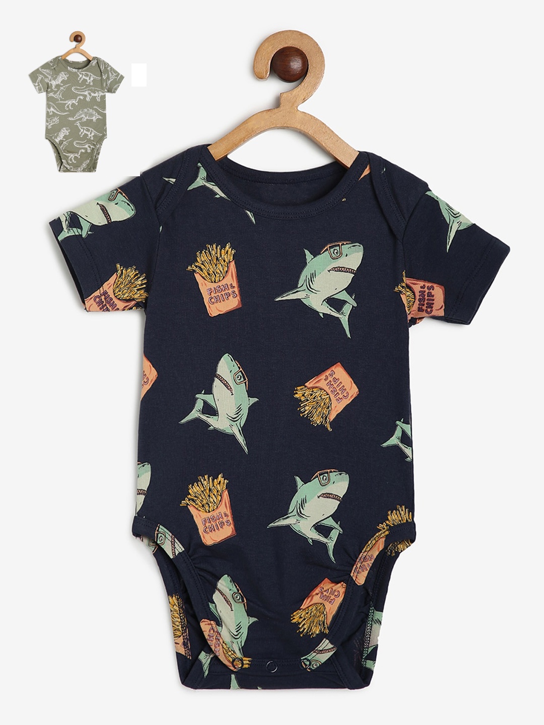 

CHAYIM Infants Pack Of 2 Printed Bodysuits, Navy blue