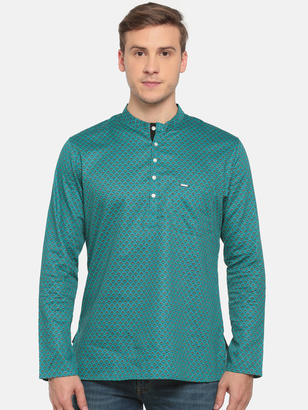 

Peter England Men Green Printed Straight Kurta
