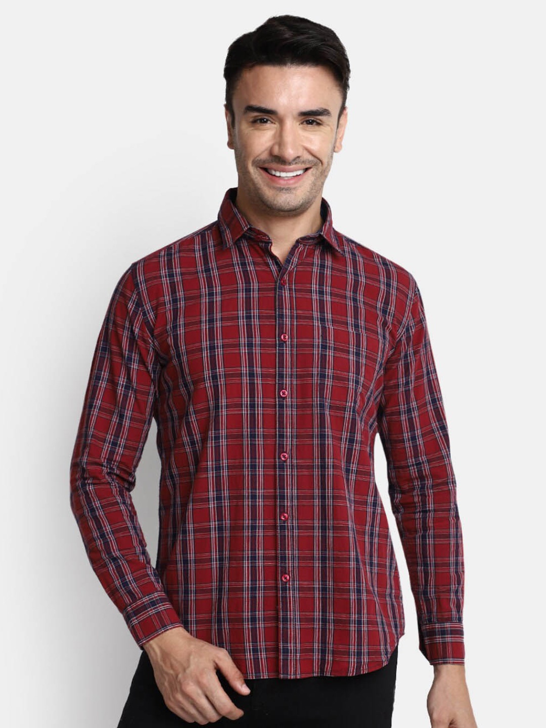 

V-Mart Tartan Checked Cotton Casual Shirt, Red