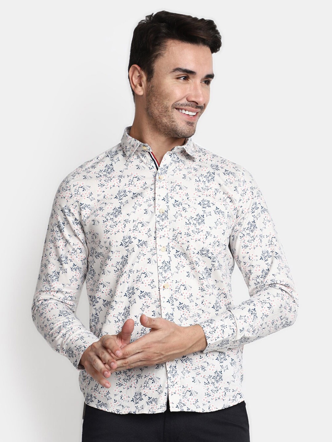 

V-Mart Floral Printed Cotton Twill Casual Shirt, Off white