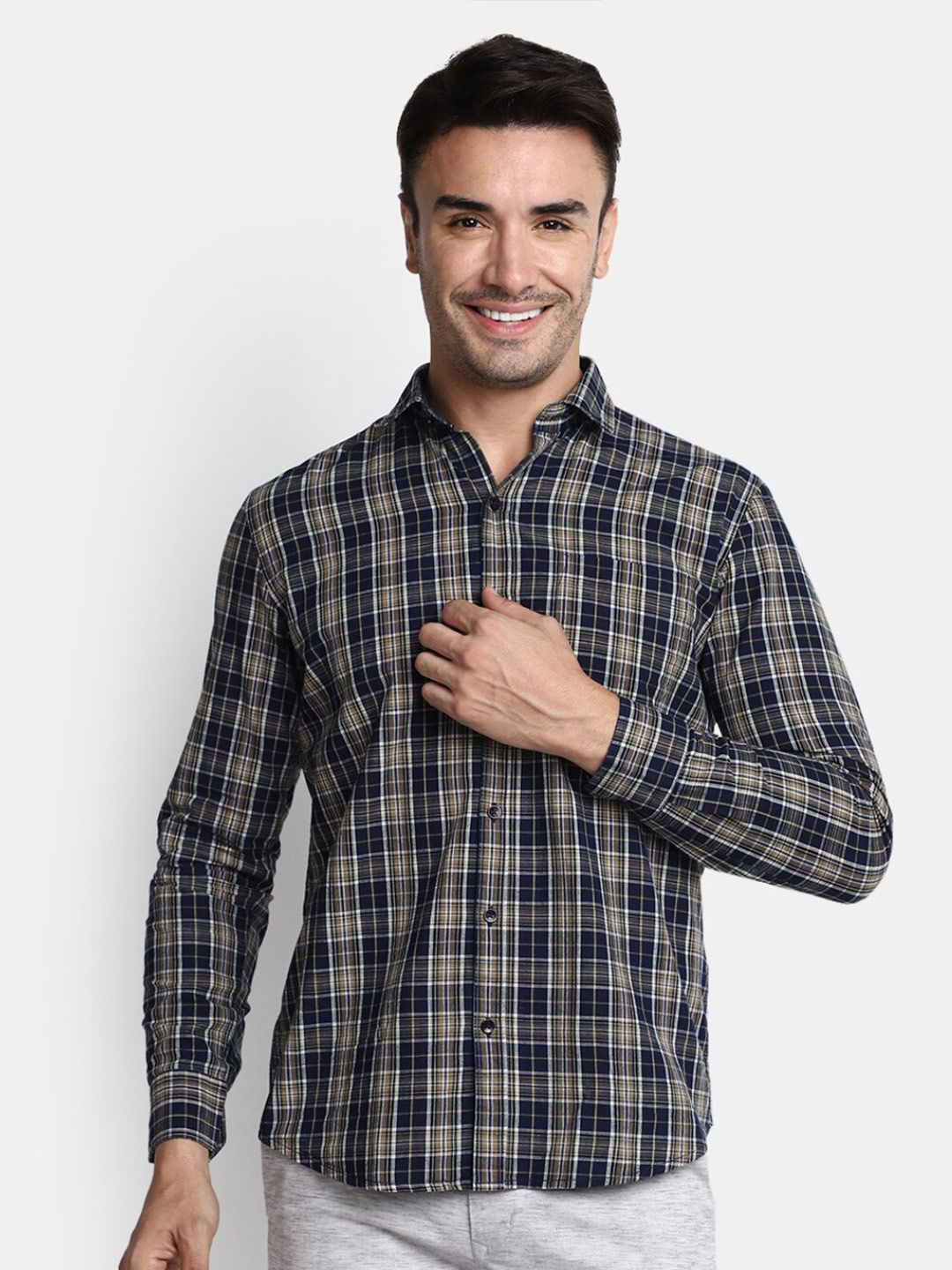 

V-Mart Tartan Checked Spread Collar Cotton Casual Shirt, Brown