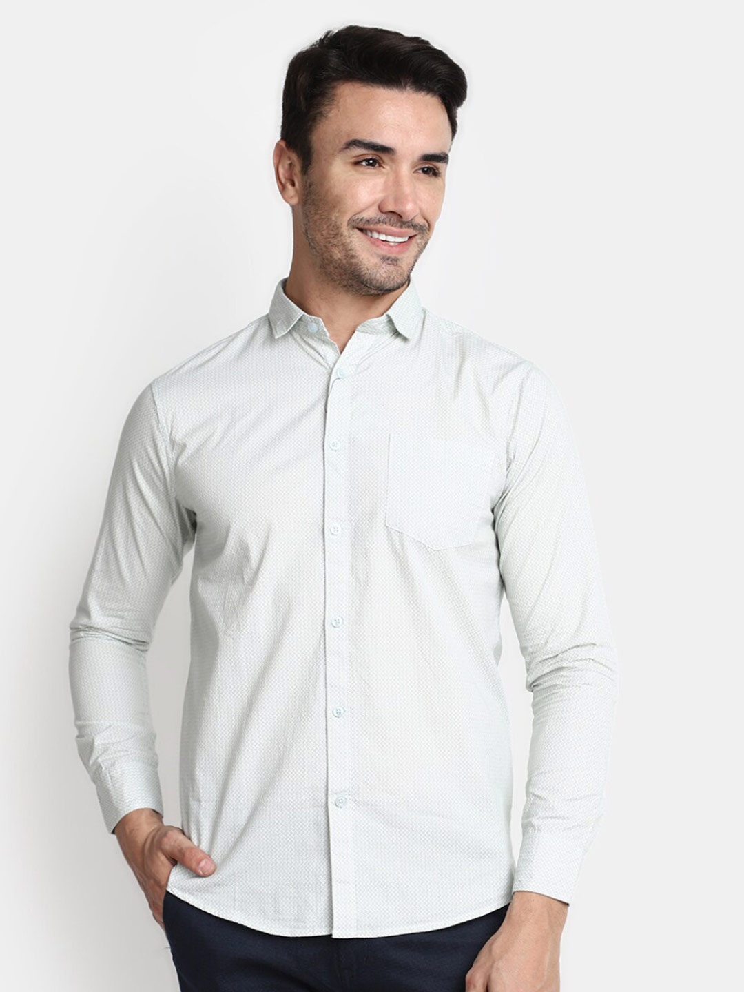 

V-Mart Micro Ditsy Printed Casual Shirt, Green