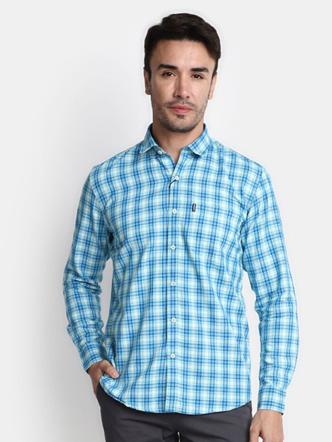 

V-Mart Gingham Checked Cotton Casual Shirt, Blue