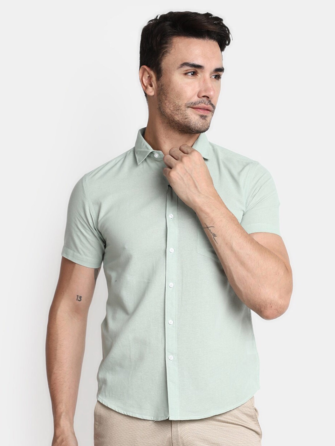 

V-Mart Slim Fit Cotton Casual Shirt, Green