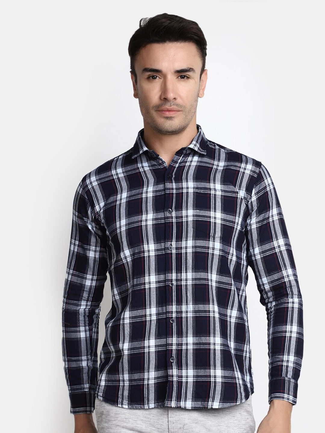 

V-Mart Tartan Checked Cotton Casual Shirt, Black