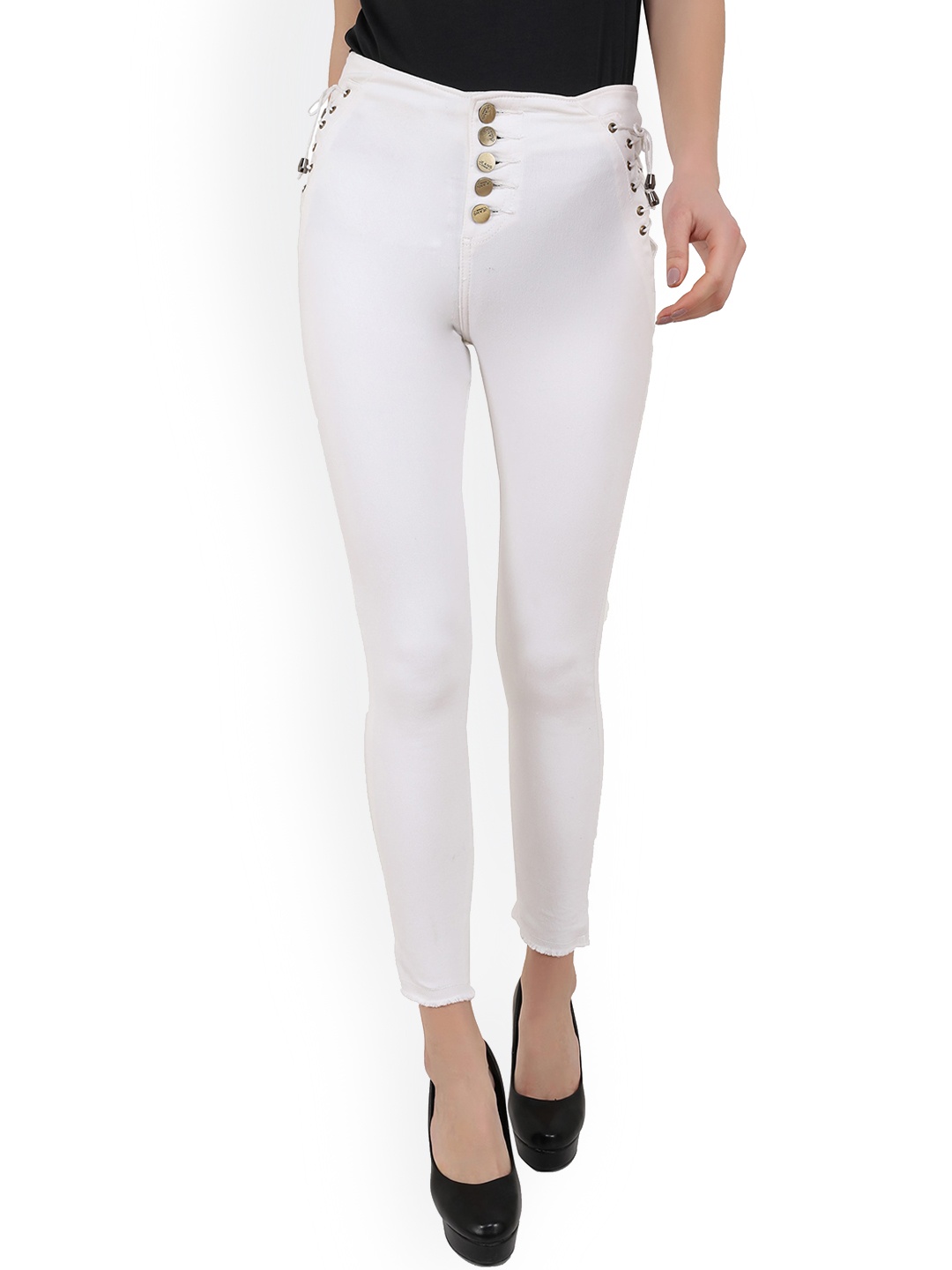 

MM-21 Women Jean Skinny Fit Clean Look Stretchable Jeans, White