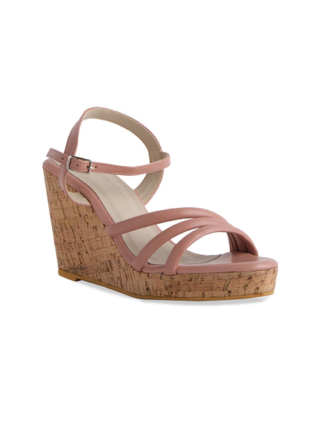 

ERIDANI Sky Strappy Open Toe Wedges With Buckles, Peach