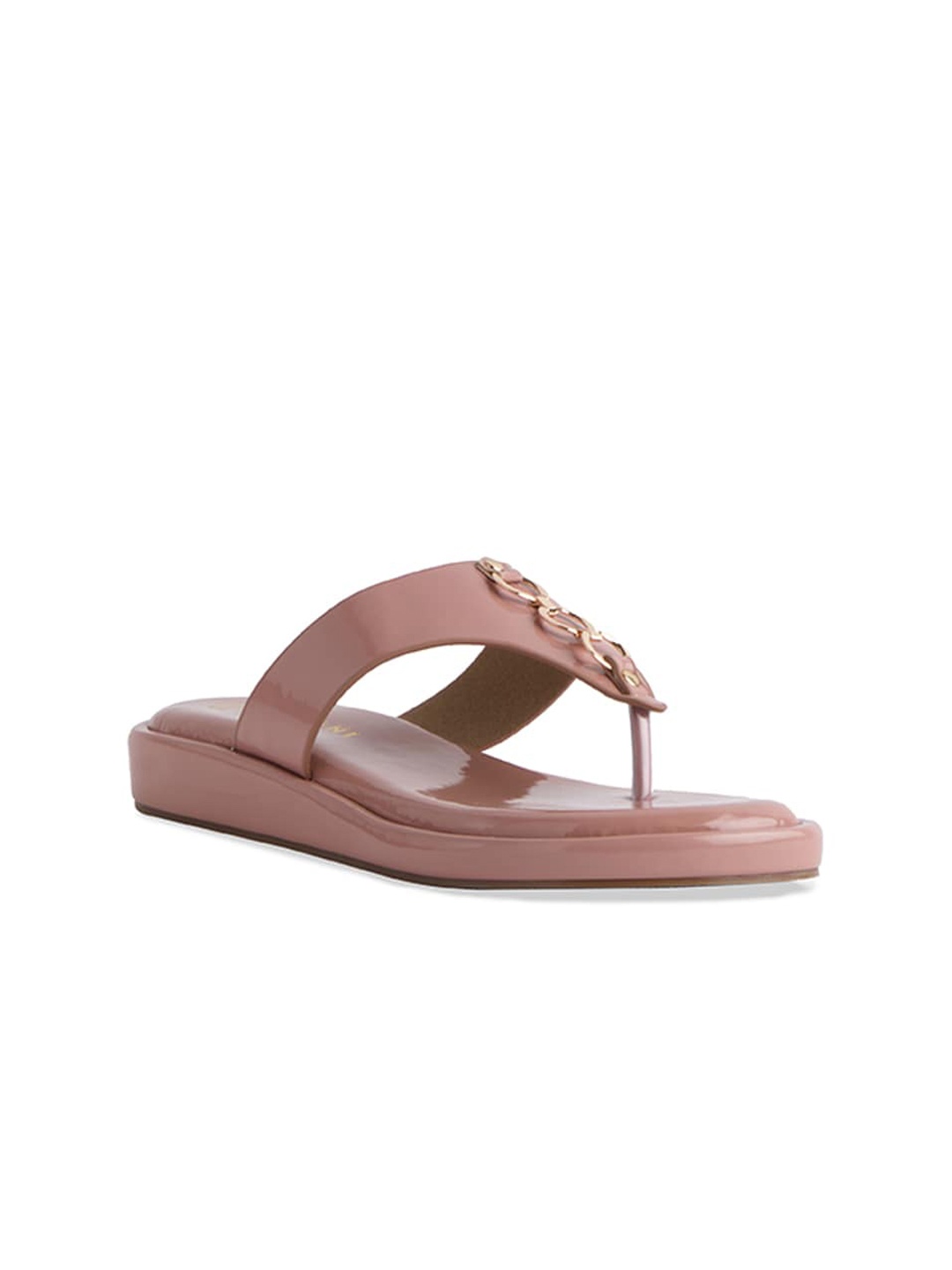 

ERIDANI Open Toe T-Strap Flats, Peach