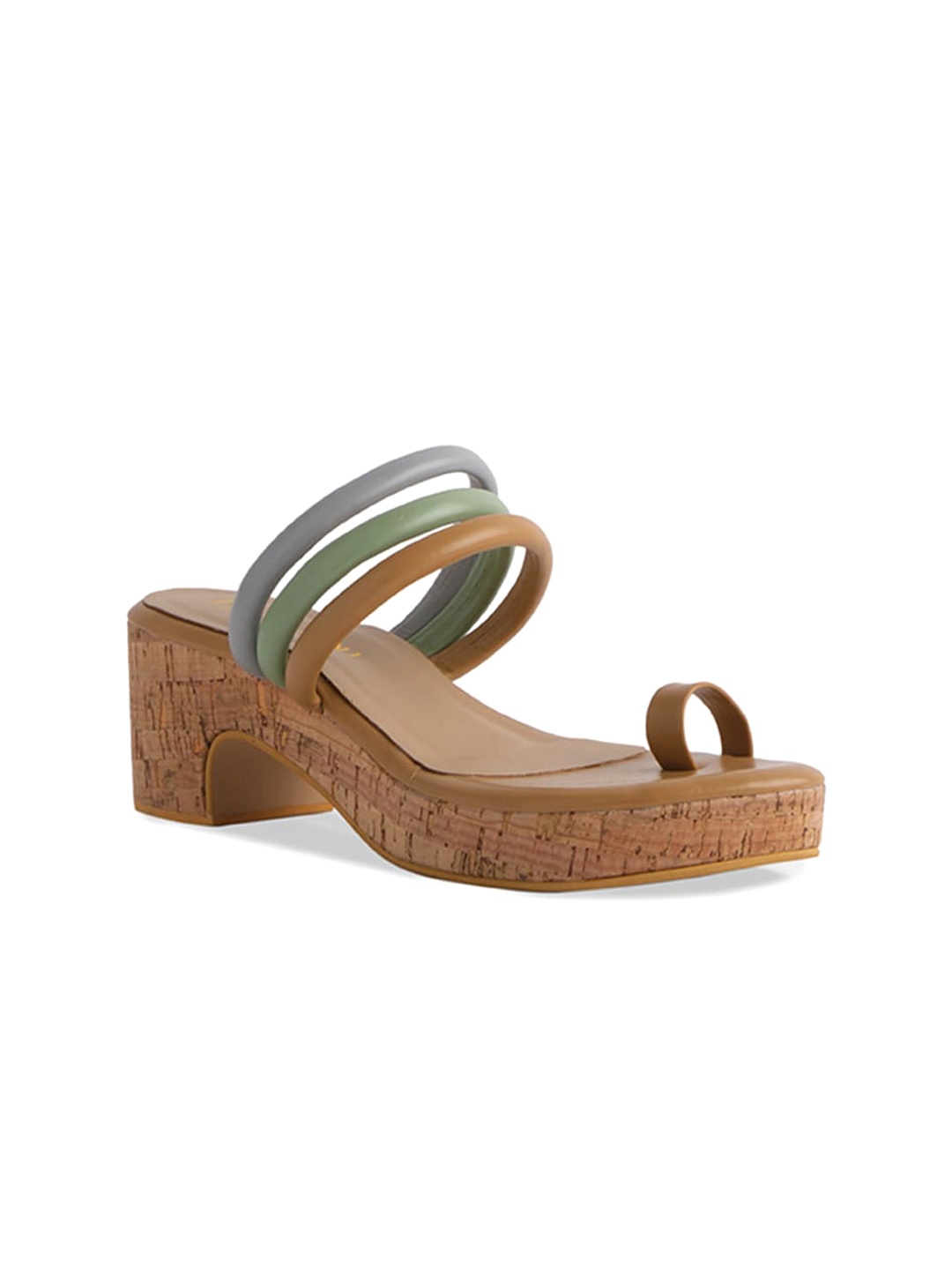 

ERIDANI Striped One Toe Platform Heels, Brown