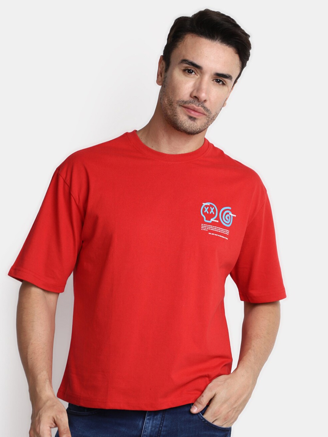 

V-Mart Typography Printed Drop Shoulder Sleeves T-shirt, Red