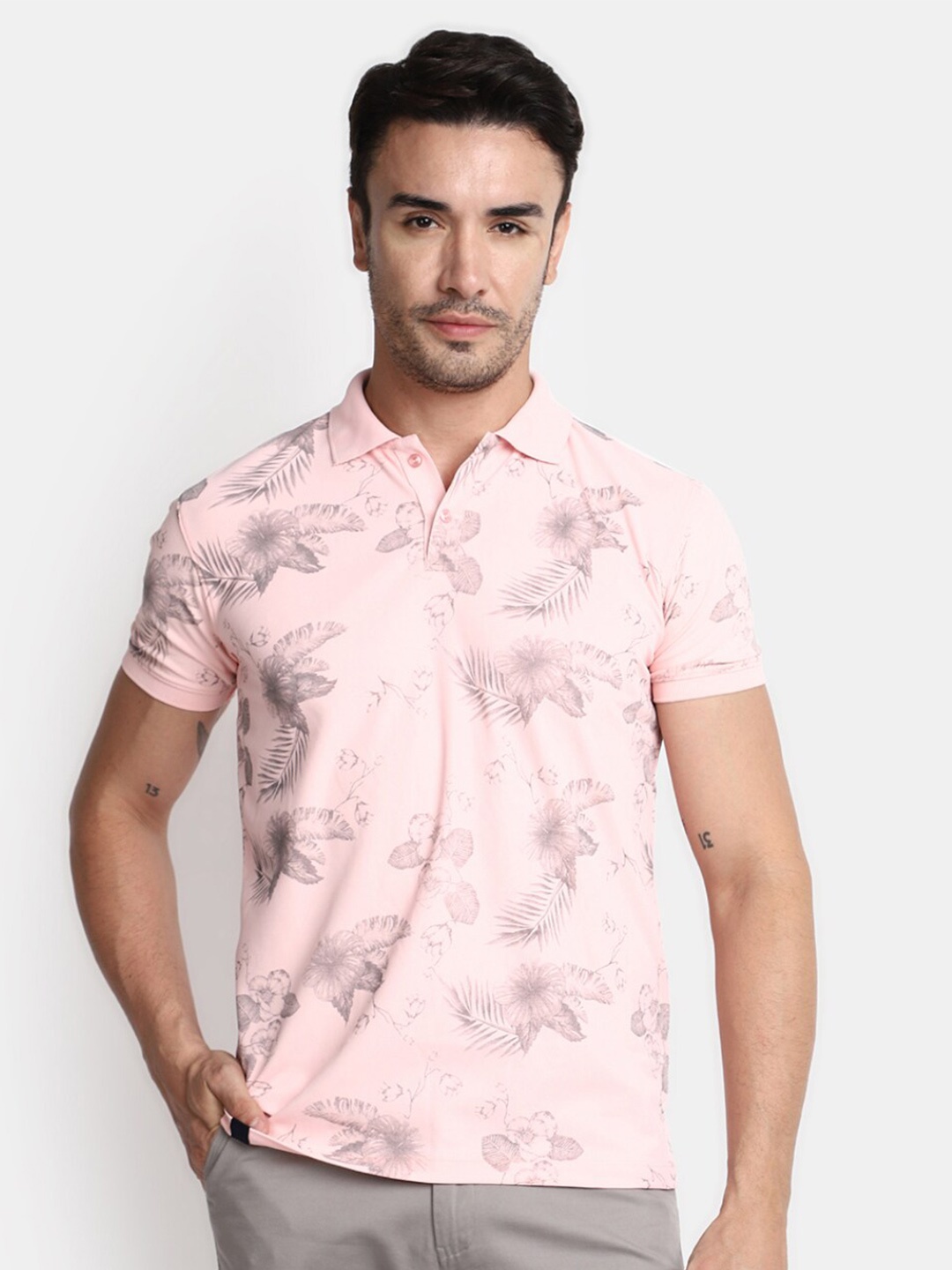 

V-Mart Floral Printed Polo Collar T-shirt, Pink