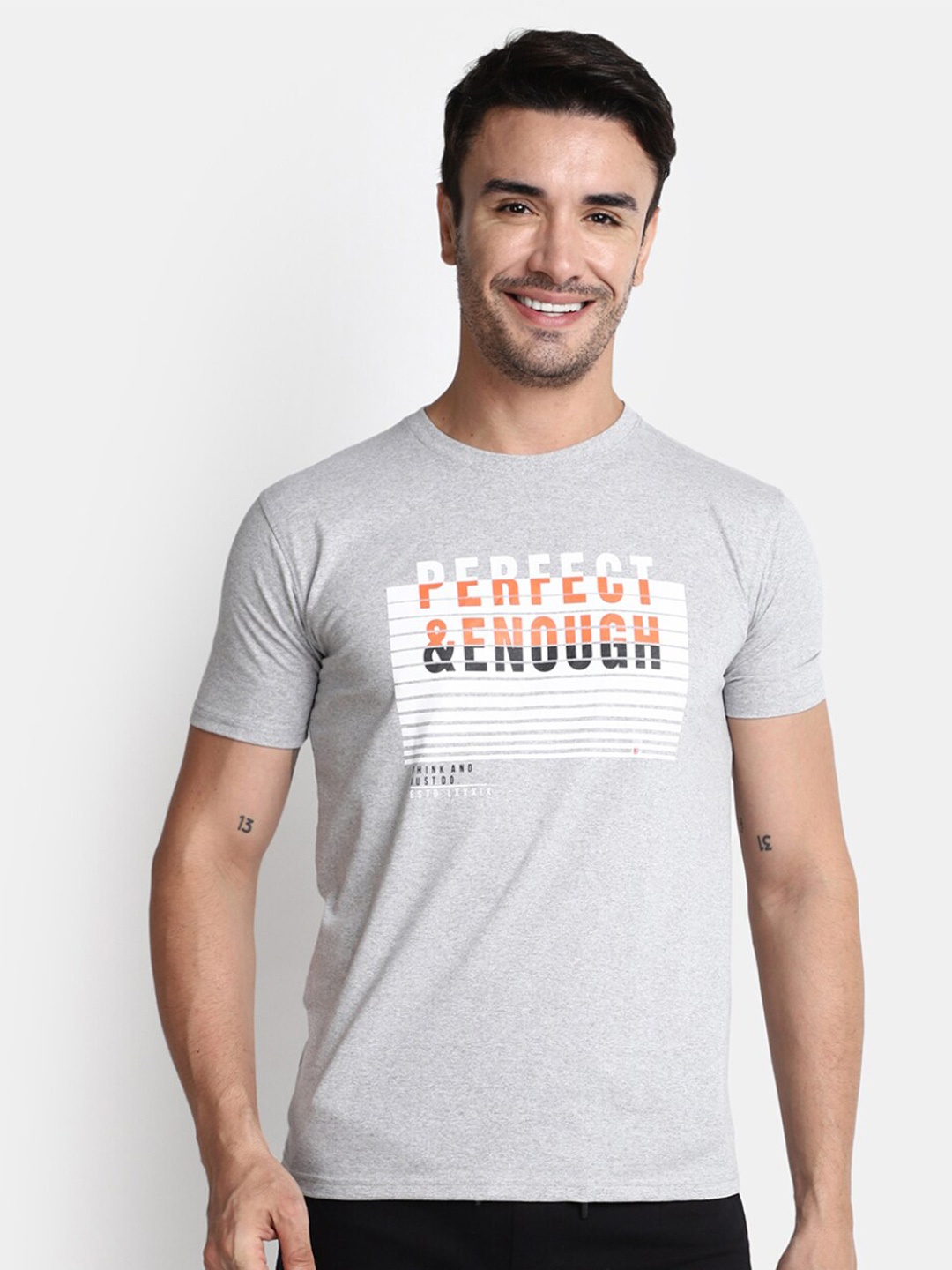 

V-Mart Typography Printed Cotton T-shirt, Grey