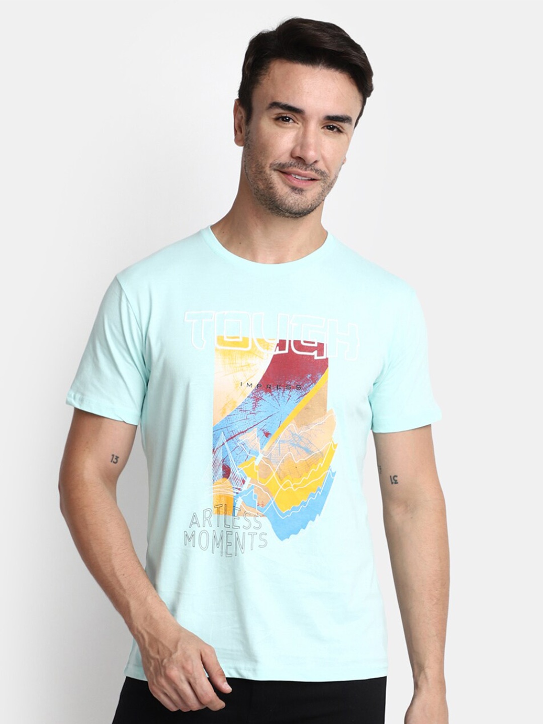 

V-Mart Printed Cotton Slim Fit T-shirt, Green