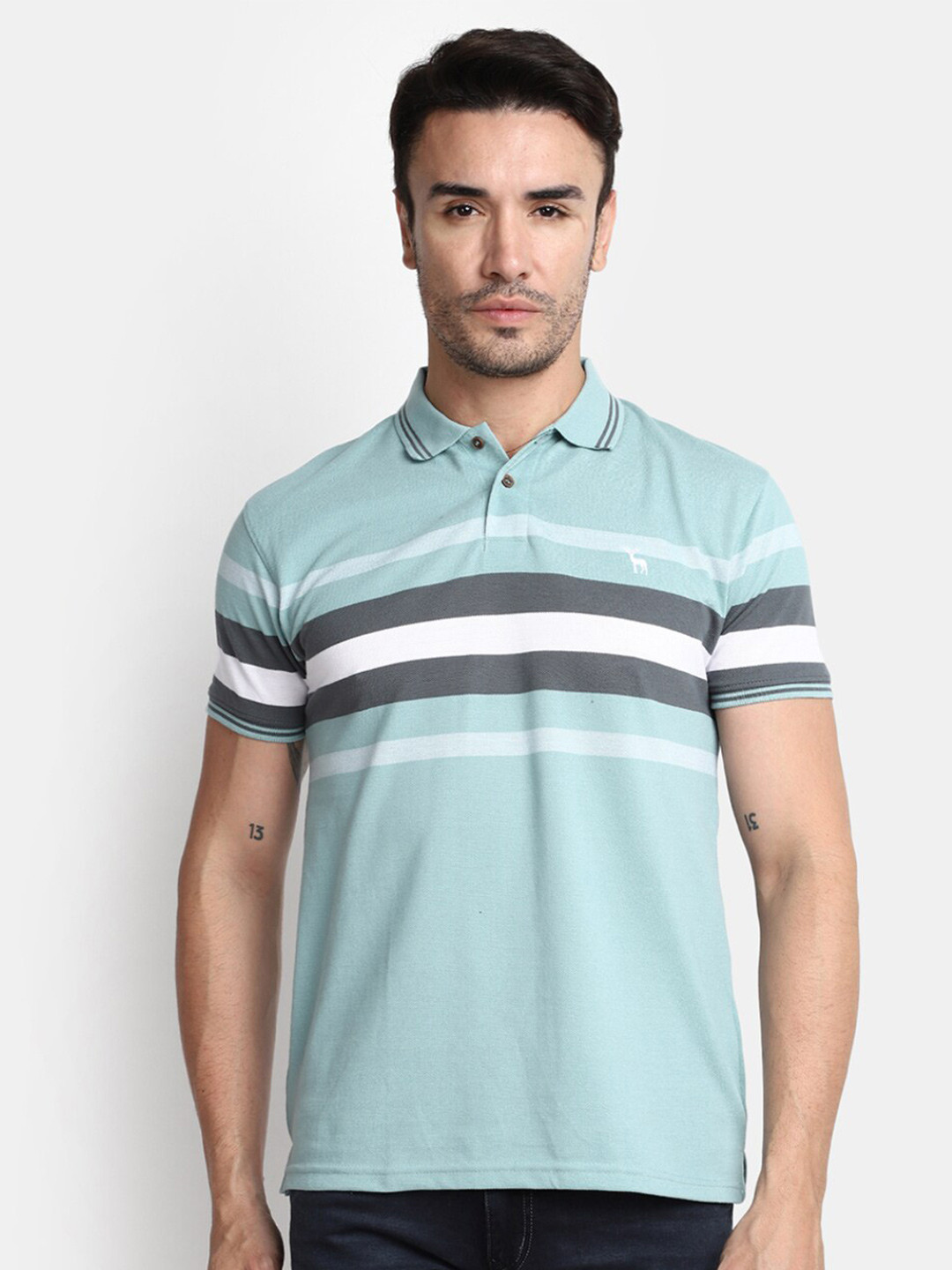 

V-Mart Striped Polo Collar Cotton T-shirt, Blue