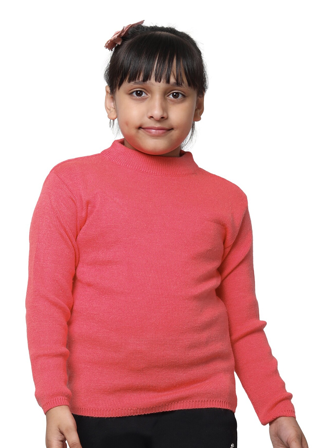 

IndiWeaves Girls Round Neck Woollen Pullover, Coral