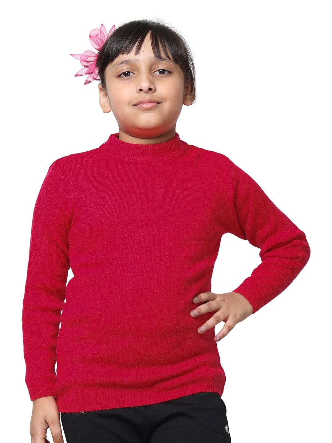 

IndiWeaves Girls Round Neck Woollen Pullover, Red