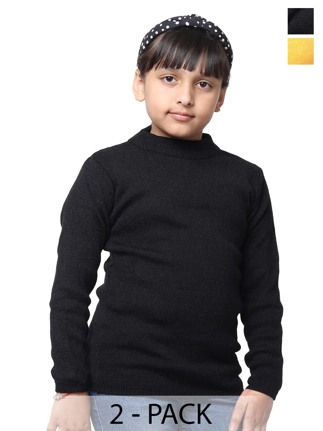 

IndiWeaves Girls Pack Of 2 Woollen Pullover, Yellow