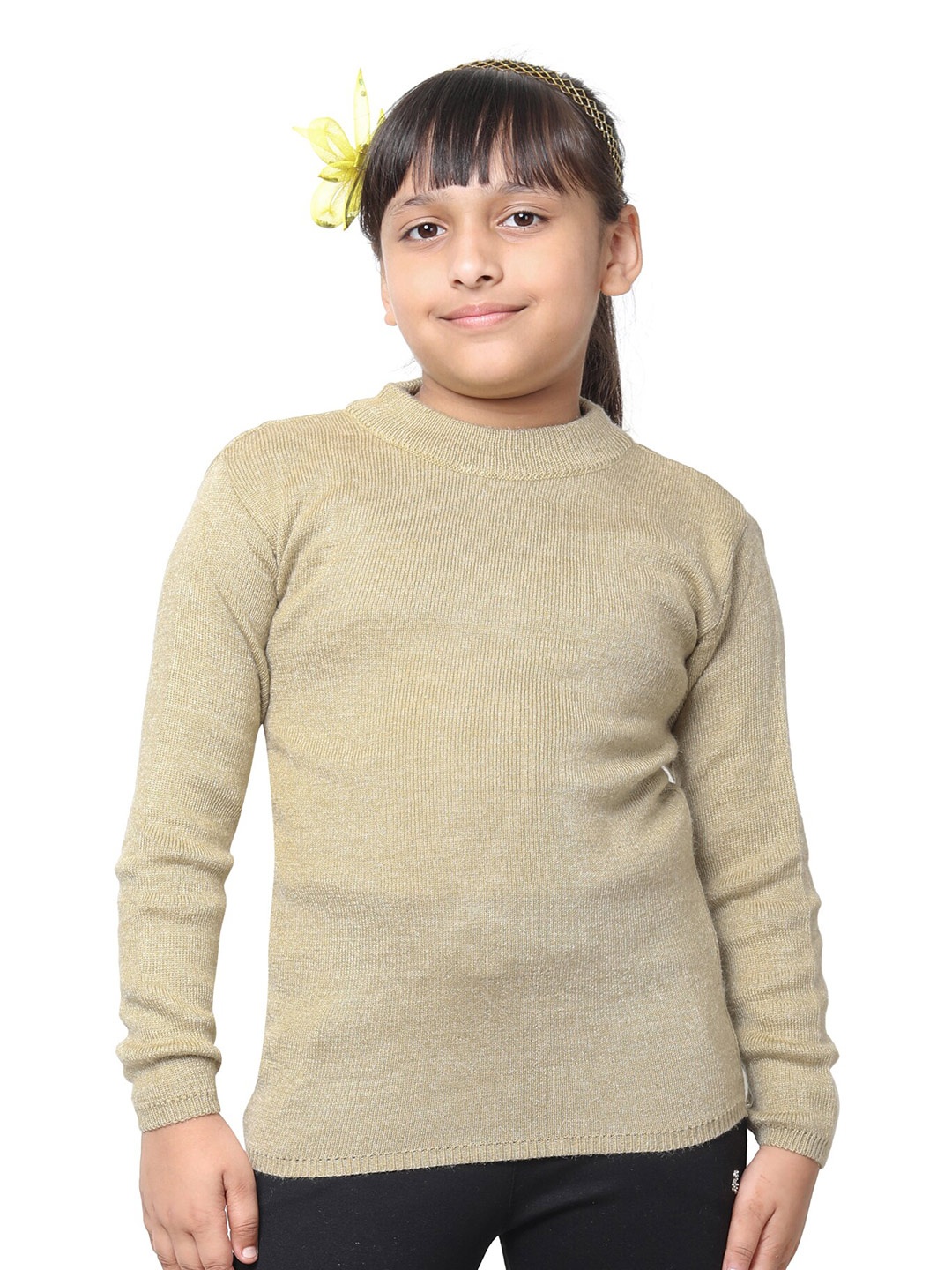 

IndiWeaves Girls Round Neck Woollen Pullover Sweater, Beige