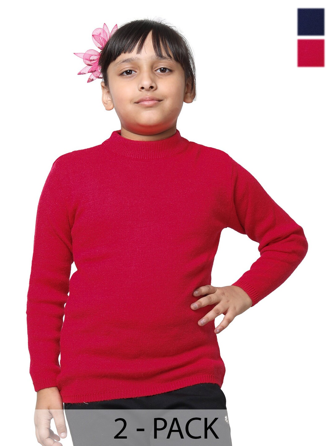 

IndiWeaves Girls Pack of 2 High Neck Woollen Pullover, Red