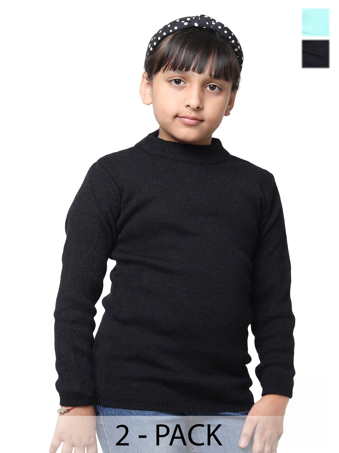 

IndiWeaves Girls Pack of 2 High Neck Woollen Pullover, Blue