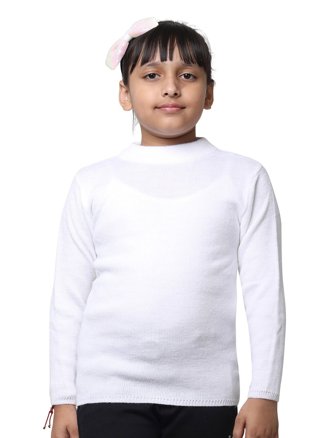 

IndiWeaves Girls High Neck Woollen Pullover, White