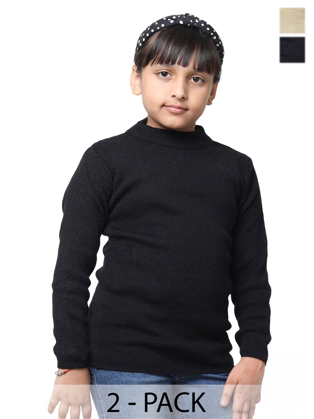 

IndiWeaves Girls Pack of 2 High Neck Woollen Pullover, Beige