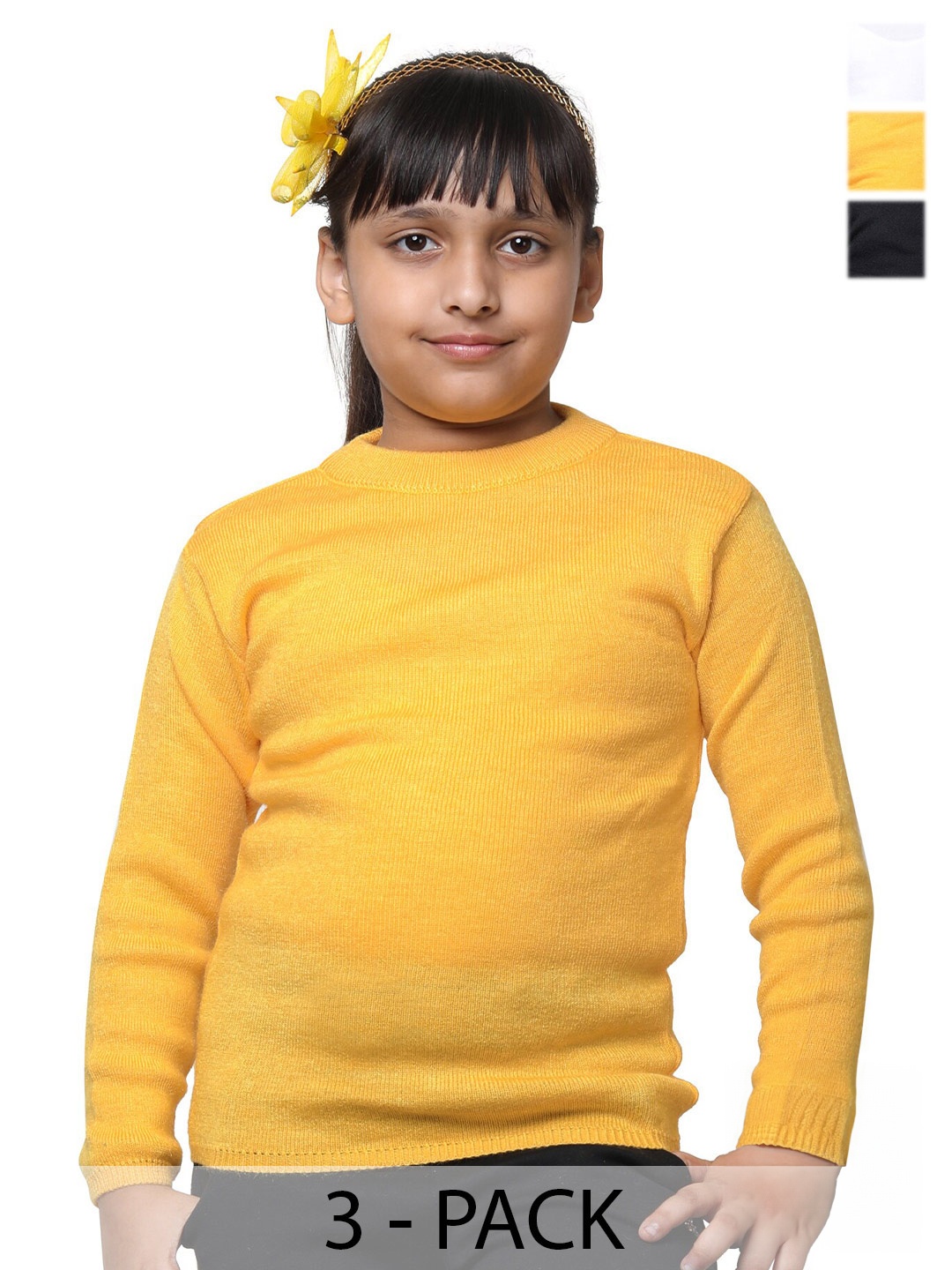 

IndiWeaves Girls Pack of 3 High Neck Woollen Pullover, White