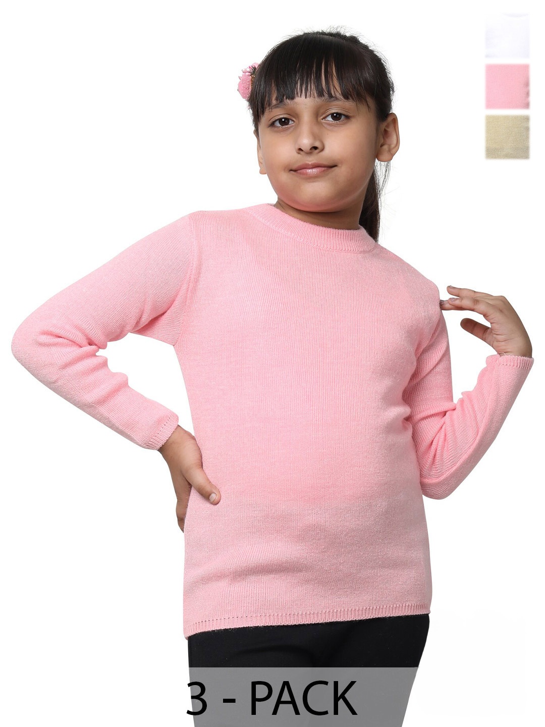 

IndiWeaves Girls Pack Of 3 Woollen Pullover, Pink