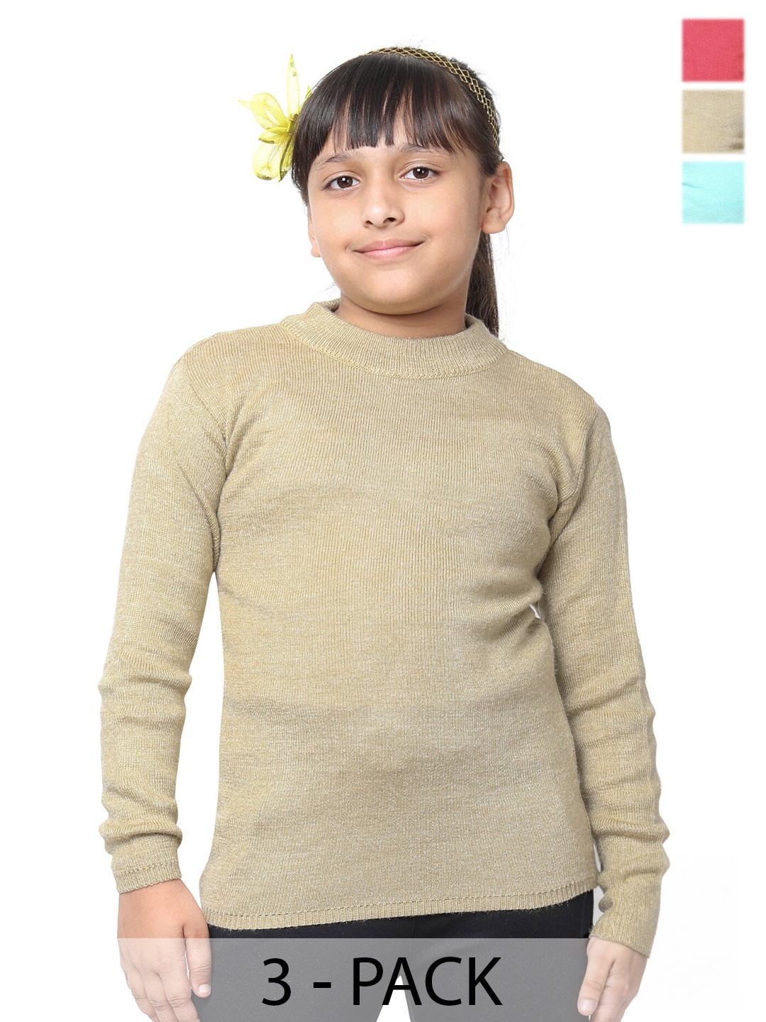 

IndiWeaves Girls Pack Of 3 Woollen Pullover, Red