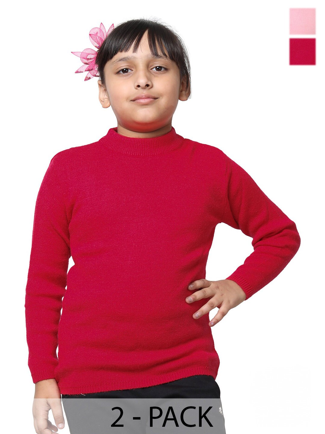 

IndiWeaves Girls Pack Of 2 Woollen Pullover, Red