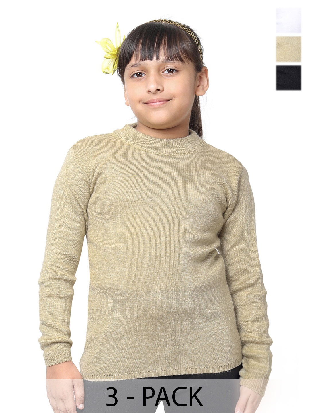 

IndiWeaves Girls Pack Of 3 Woollen Pullover, Beige