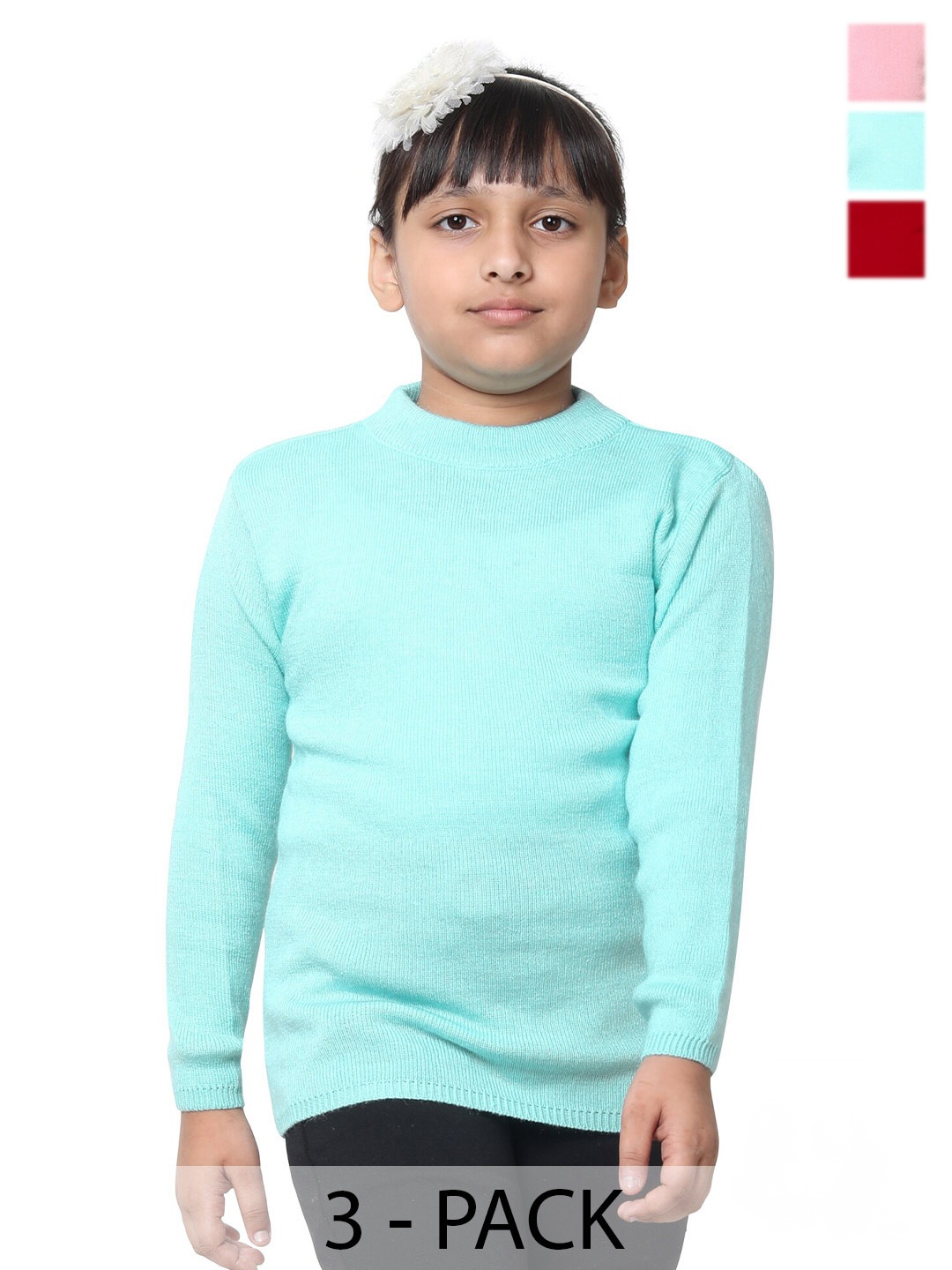 

IndiWeaves Girls Pack Of 3 Woollen Pullover, Blue