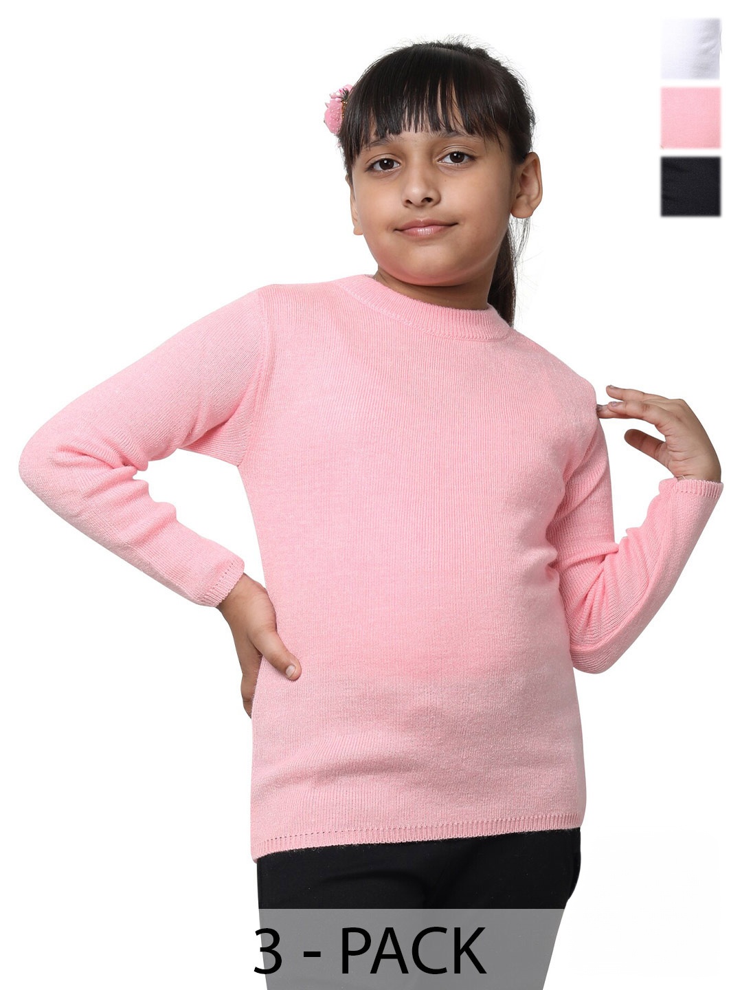 

IndiWeaves Girls Pack Of 3 Woollen Pullover, Pink