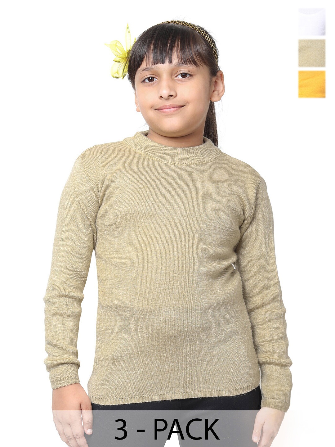 

IndiWeaves Girls Pack Of 3 Woollen Pullover, Beige