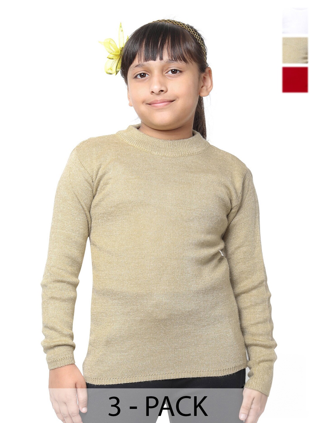 

IndiWeaves Girls Pack Of 3 Woollen Pullover, Beige