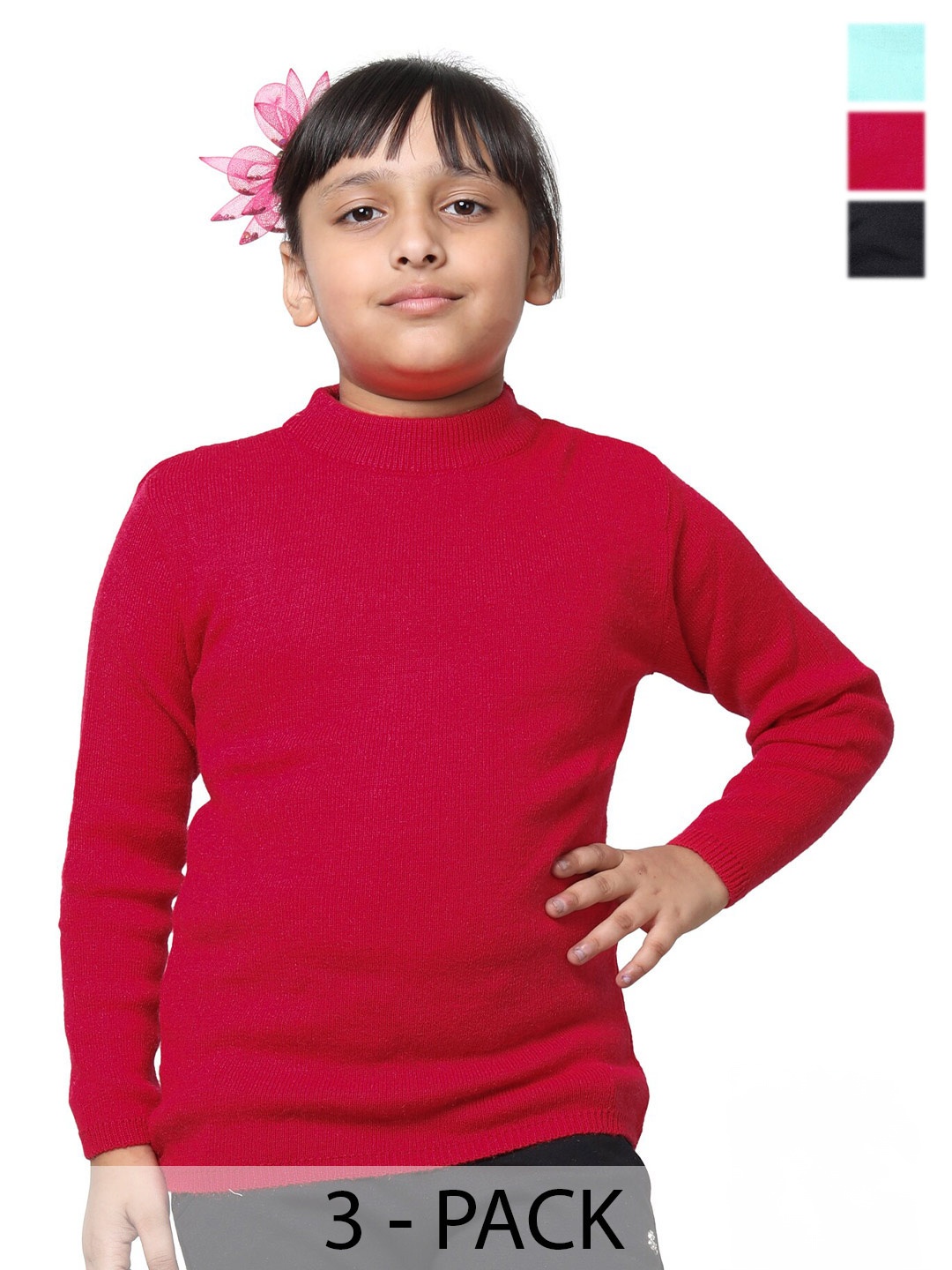 

IndiWeaves Girls Pack Of 3 Woollen Pullover, Red