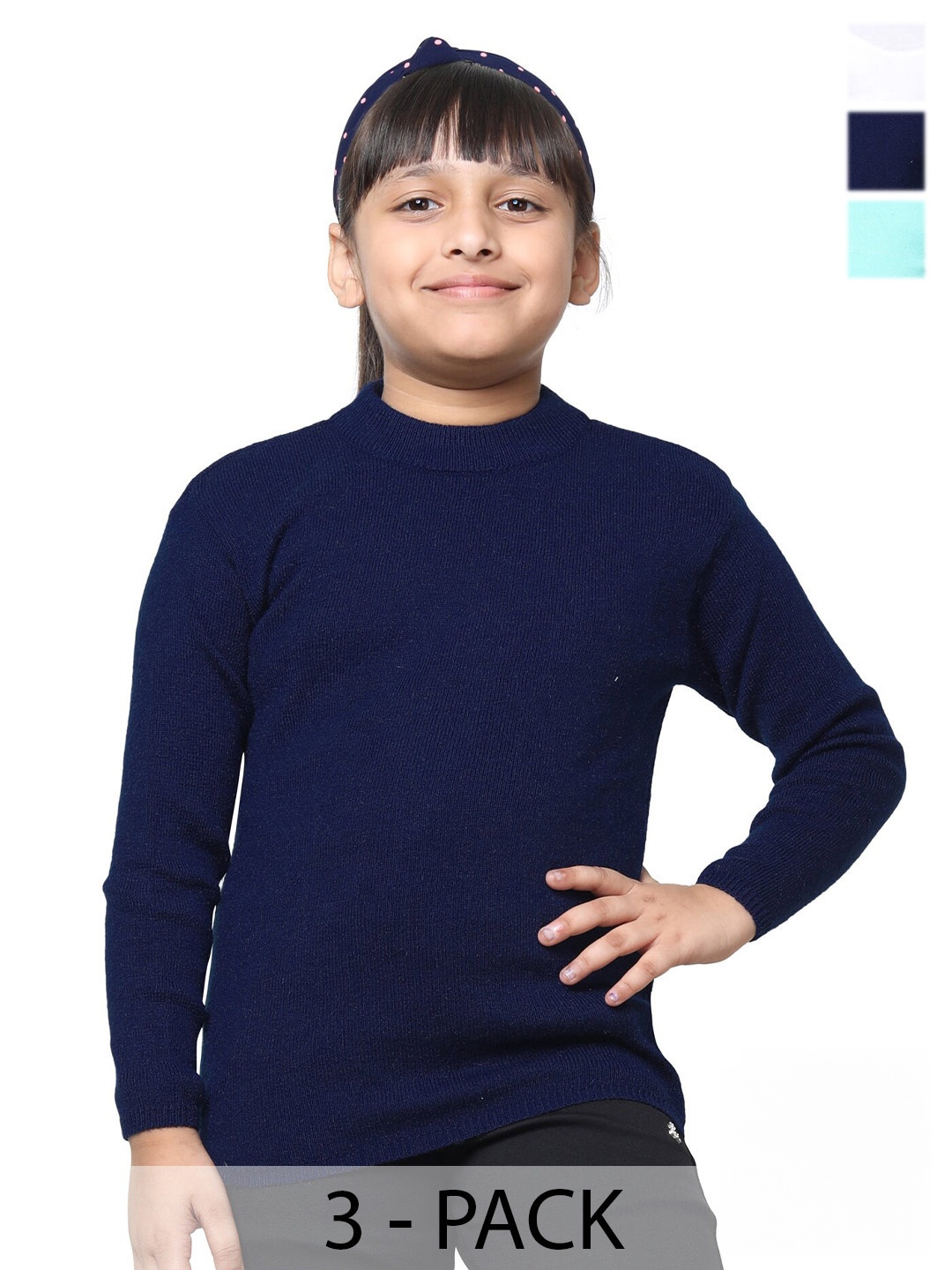 

IndiWeaves Girls Pack Of 3 Woollen Pullover, Blue
