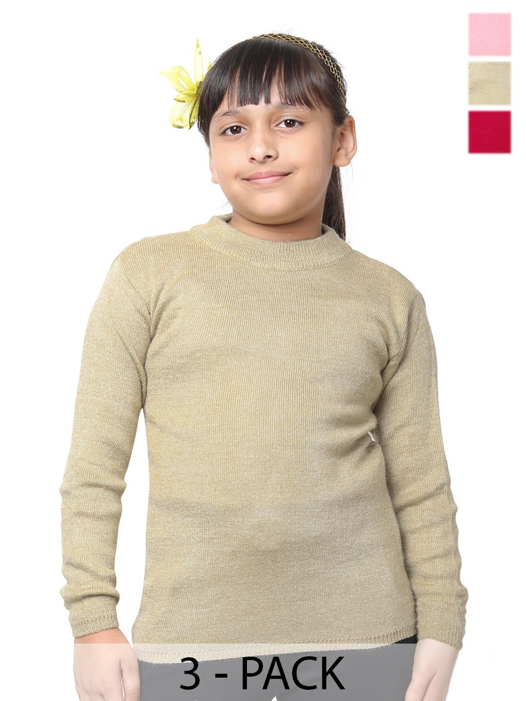 

IndiWeaves Girls Pack of 3 Woollen Pullover, Pink