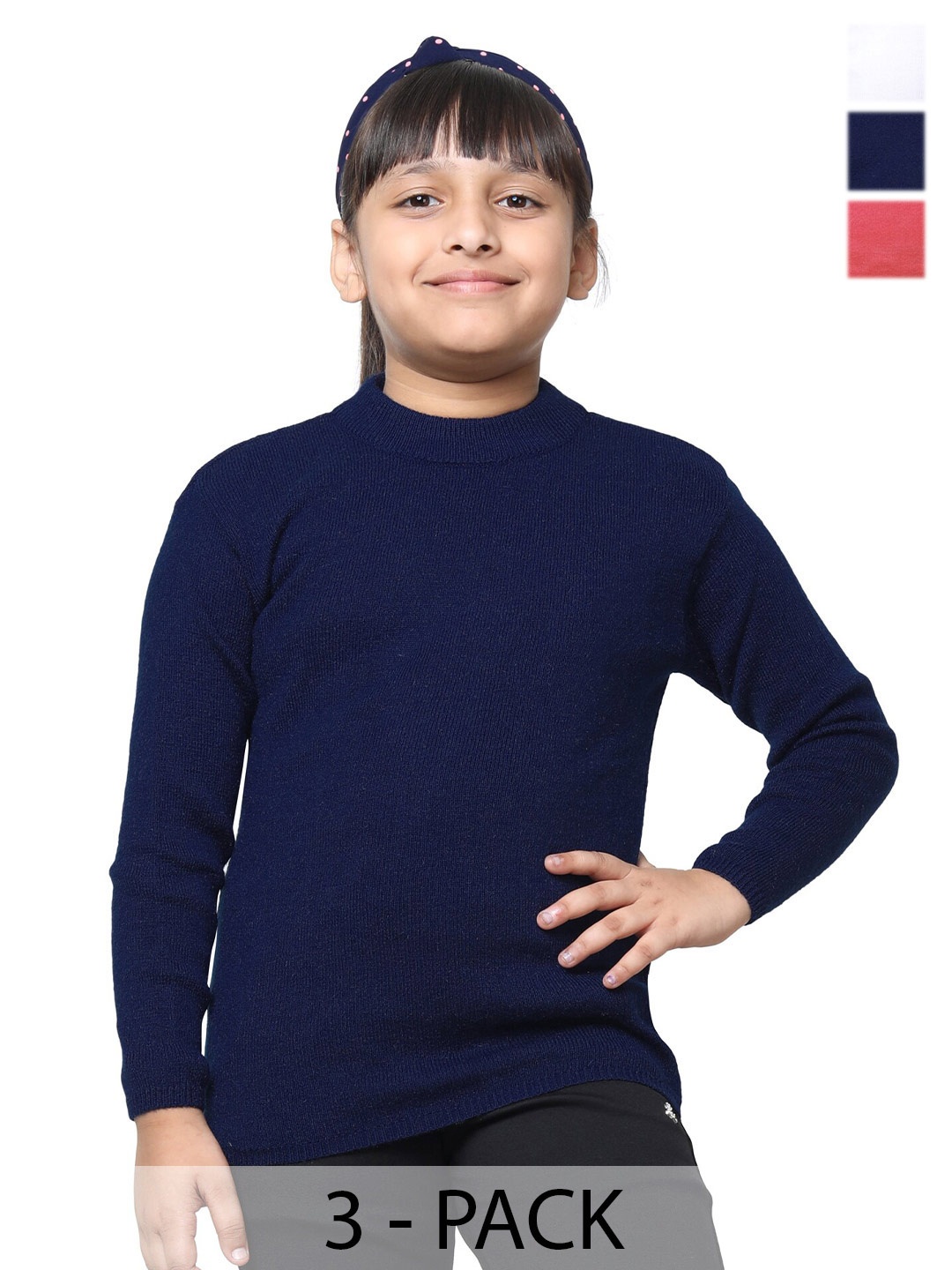 

IndiWeaves Girls Pack of 3 Woollen Pullover, White