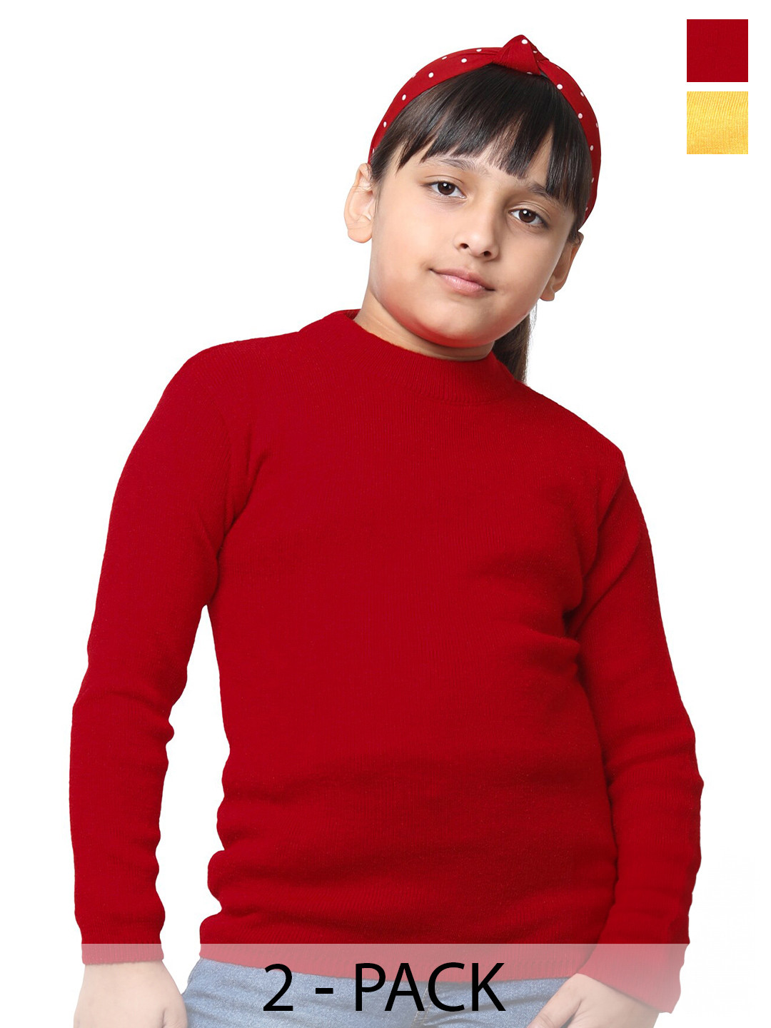 

IndiWeaves Girls Pack of 2 Woollen Pullover, Red