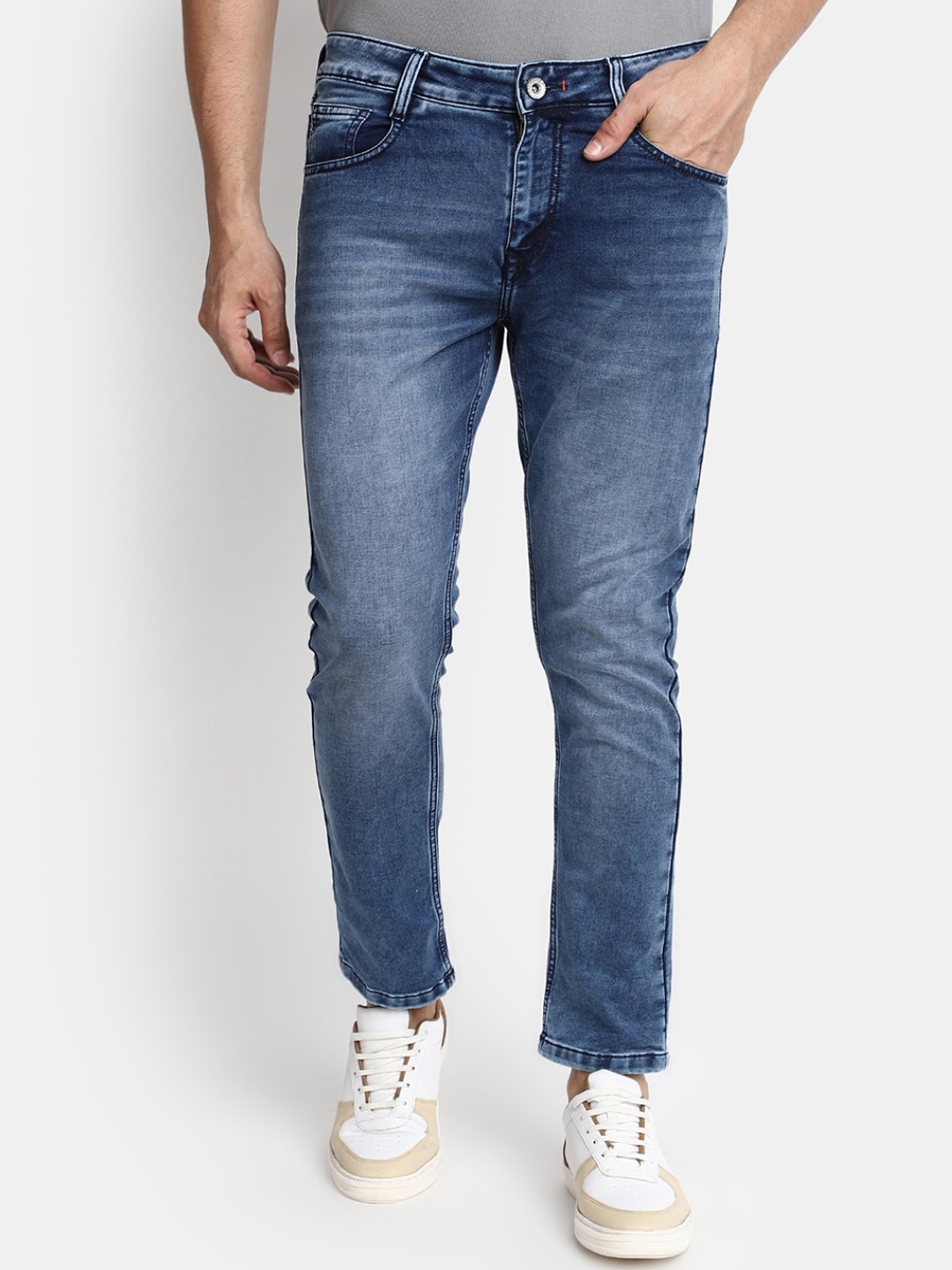 

V-Mart Men Slim Fit Heavy Fade Clean Look Cotton Jeans, Blue