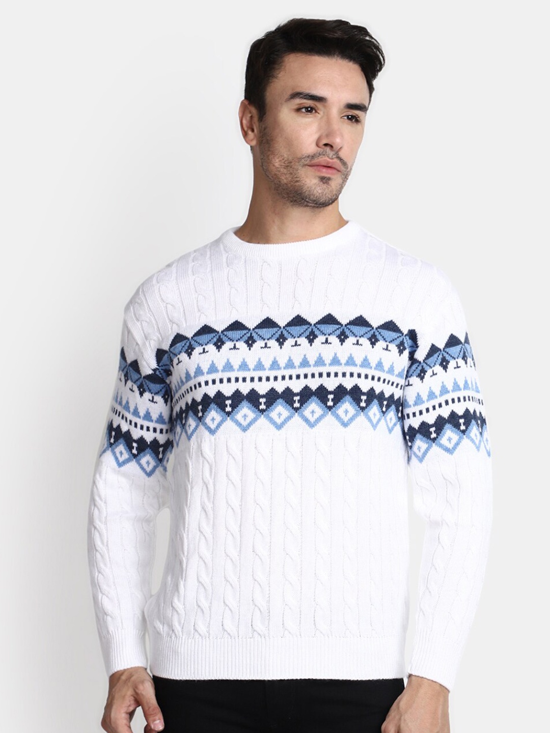 

V-Mart Cable Knit Cotton Pullover Sweaters, White