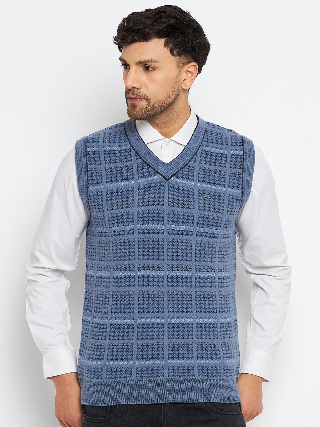 

Duke Checked Ribbed Sweater Vest, Blue