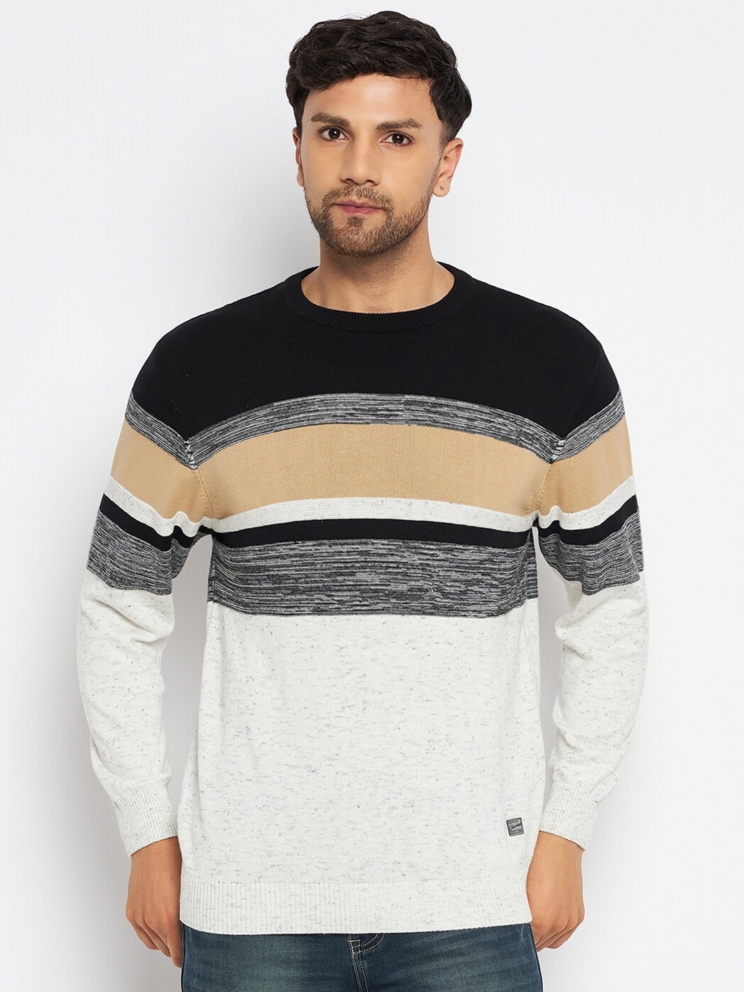 

Duke Striped Round Neck Acrylic Pullover, White