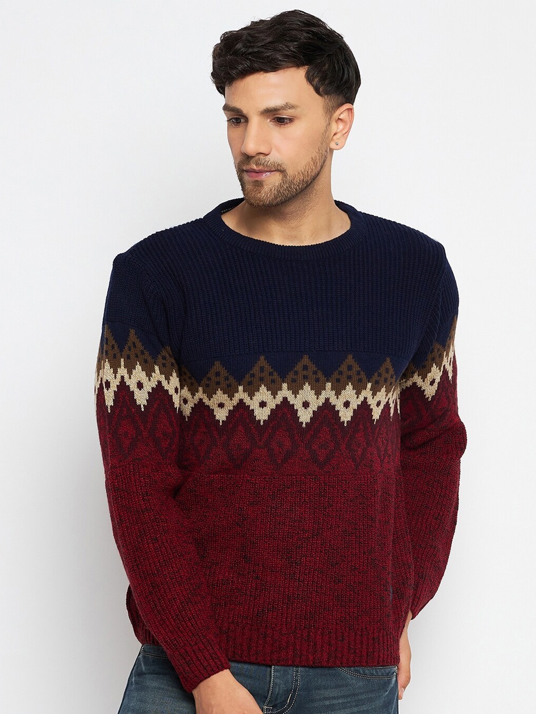 

Duke Colourblocked Acrylic Pullover Sweaters, Maroon